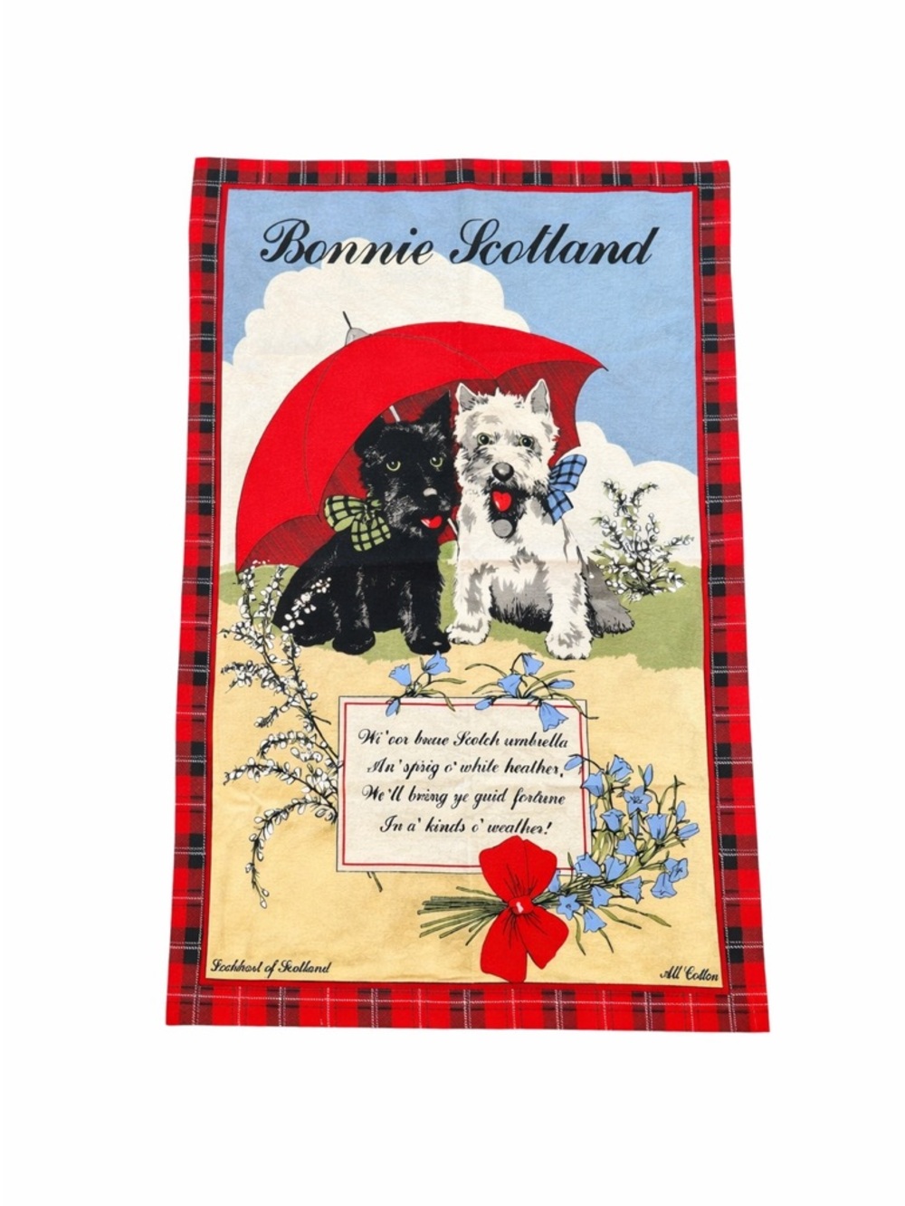 Vintage Bonnie Scotland Tartan Tea Towel 100% Cotton
